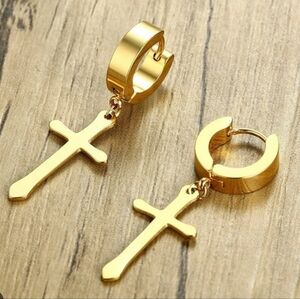 Gold Cross Hoop Earrings